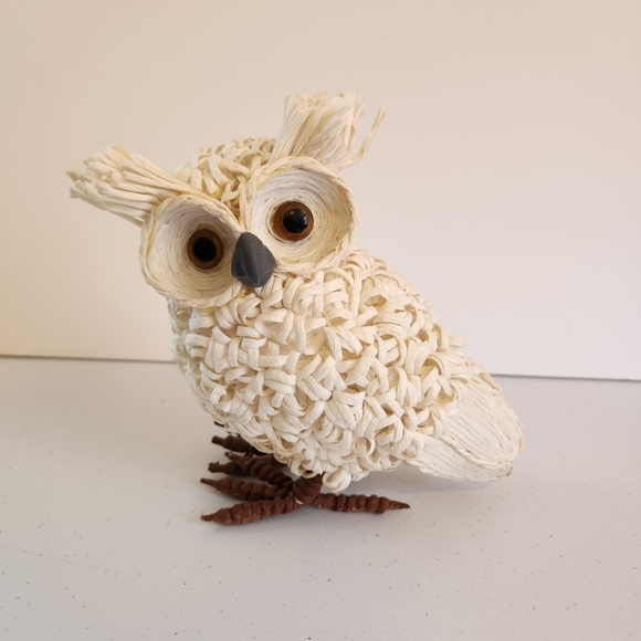 Snowy Snow Owl White Rustic Home Decor Figurine Shelf Sitter Boho Eclectic - Picture 1 of 5